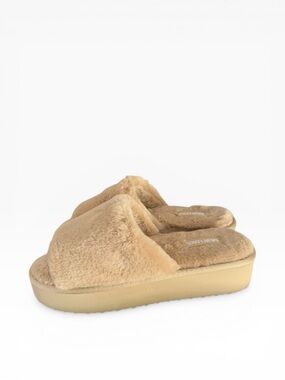 MukLuk Kirstey Slide Slipper Luxe Tan Fuzzy Platform Slippers Sz M 7/8